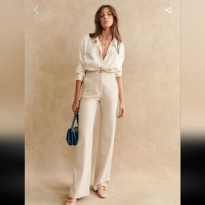 Sezane Martin Wool Ecru High Waisted Trousers